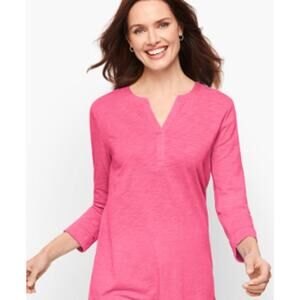 Boden Cotton Notch Tee 3/4 Sleeves Pink Size Medium NEW NWT